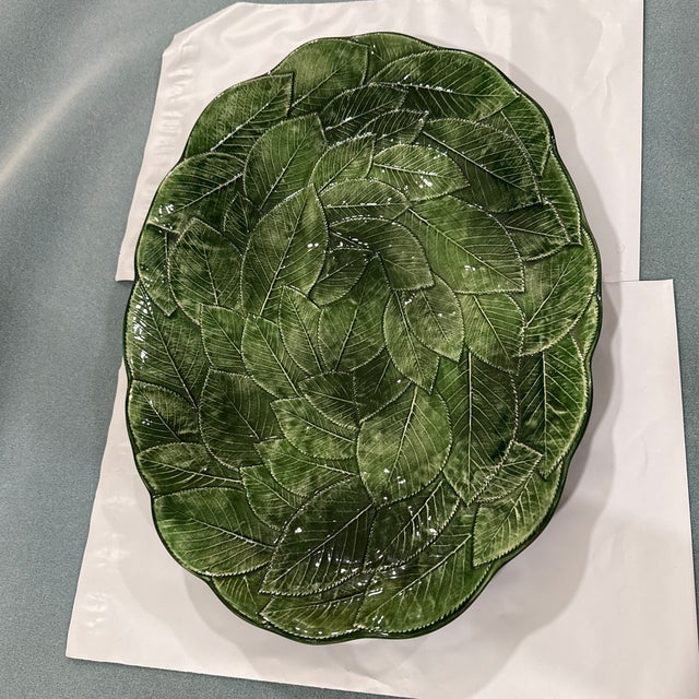Mid 20th Century Italian Green Leaf Oval Platter For Sale - Image 9 of 9