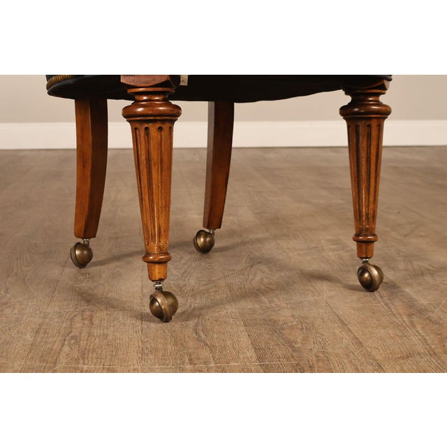 Wood Century Furniture Regency Style Set Of Four Leather Upholstered Rolling Armchairs For Sale - Image 7 of 18