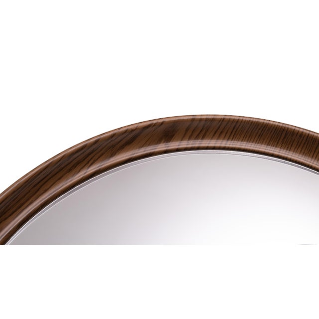 Round Plastic Wall Mirror in Faux Wood, 1970s For Sale - Image 3 of 7