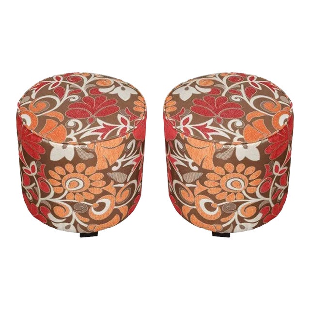 Vintage Bohemian Poufs in Post Modern Velvet Upholstered Stools 1970s Style For Sale