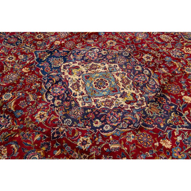 Vintage Red Mahal Hand-Knotted Wool Rug With Medallion Design For Sale - Image 10 of 10