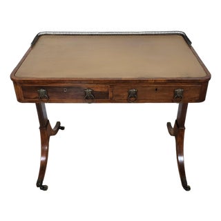 19th C English Regency Rosewood Leather Top & Bronze Gallery Lady's Writing Desk For Sale