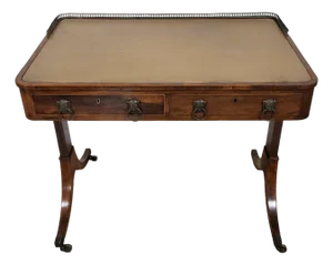 19th C English Regency Rosewood Leather Top & Bronze Gallery Lady's Writing Desk