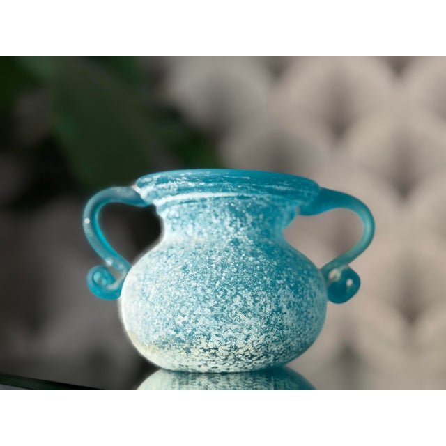 Vintage Greek-Style Italian-Style Blue Textured “Seguso Scavo”-Style Art Glass Vases - Set of 2 For Sale - Image 9 of 9