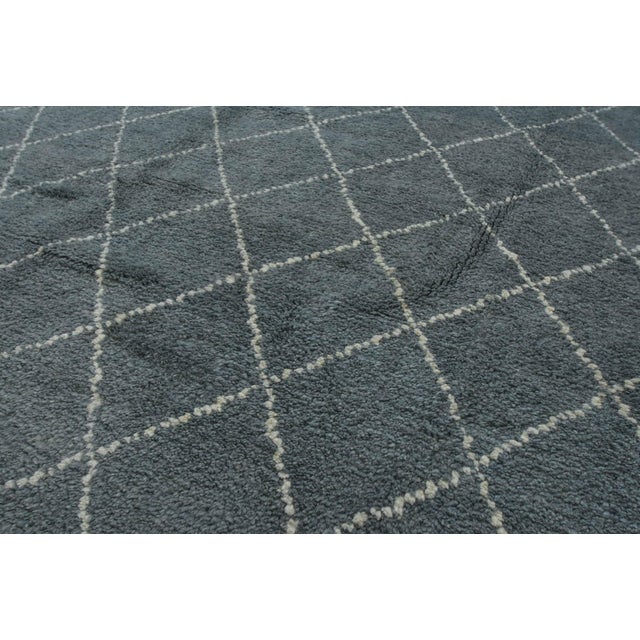 Moroccan Rug 8’4” X 9’10” Blue Wool Contemporary Hand-Knotted Carpet For Sale - Image 4 of 12
