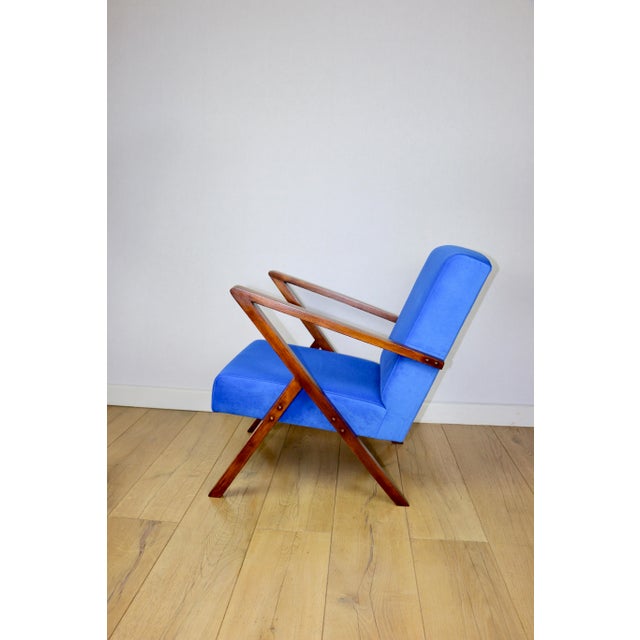 Blue Vintage Loft Lounge Chair with Blue Cornflower Velvet Upholstery, 1970 For Sale - Image 8 of 12