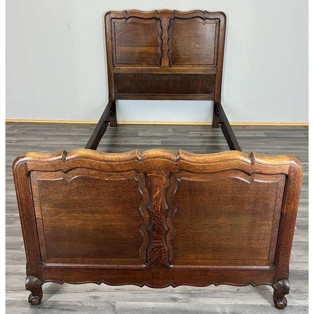 Vintage French Louis XVI Style Oak Single Bed Frame with Carved Headboard For Sale - Image 11 of 11
