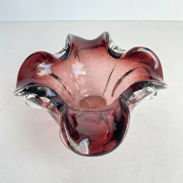 Murano Hollywood Regency 1960s Purple Art Glass Bowl Bullicante Dish Chalet Lorraine For Sale - Image 4 of 10