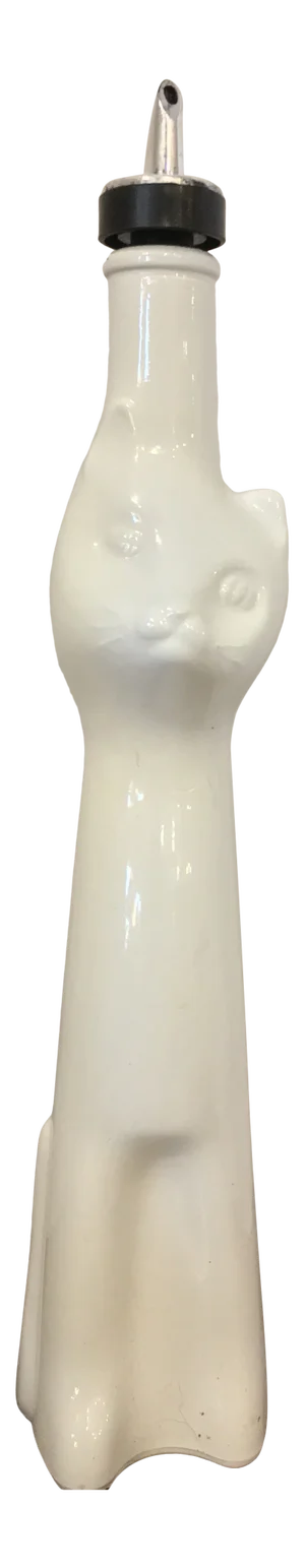 Vintage 1960s Glass White Cat Bottle W/ Pour Spout