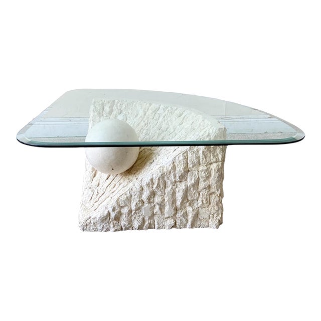 Postmodern Tessellated Stone Triangular Glass Top Coffee Table Chairish