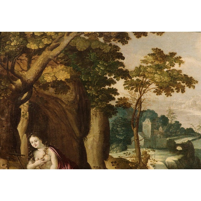 Workshop of Paul Bril, Landscape with Mary Magdalene, 1640, Oil on Canvas For Sale - Image 4 of 16