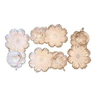 Vintage Glass Flower Snack Sets- 8 Pieces For Sale