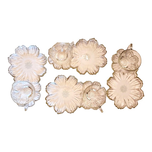 Vintage Glass Flower Snack Sets- 8 Pieces For Sale