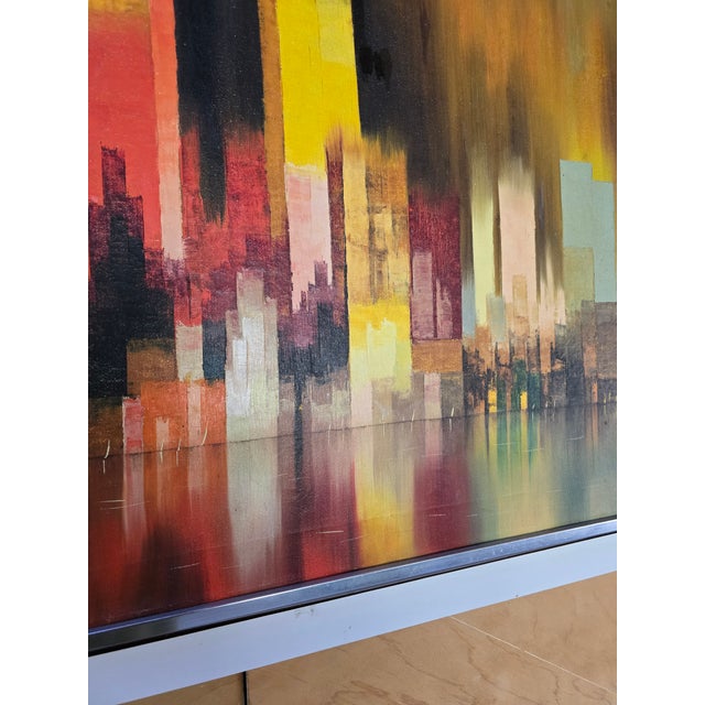 Vintage Mid Century Modern Abstract Painting Cityscape For Sale In Boston - Image 6 of 10