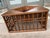 This beautiful indoor mid 20th century plant stand is oak with a lattice design and has original copper triangular shaped...