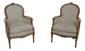 Pair Vintage French Louis XVI Bergere Armchairs