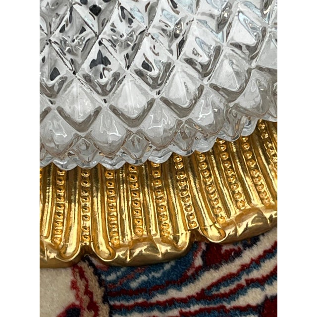 Mid-Century Modern Brass and Crystal Glass Plafonier Ceiling Lamp from Glashütte Limburg, 1970s For Sale - Image 3 of 8