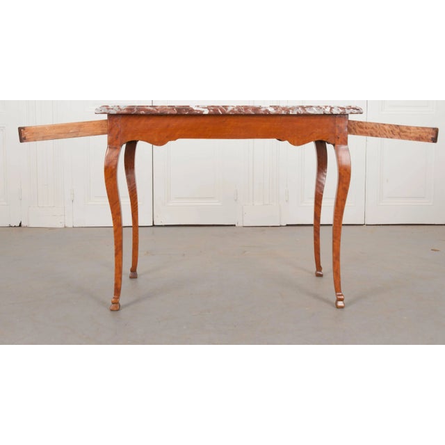 French 19th Century Birch Writing Table With Red Marble Top For Sale In Baton Rouge - Image 6 of 11