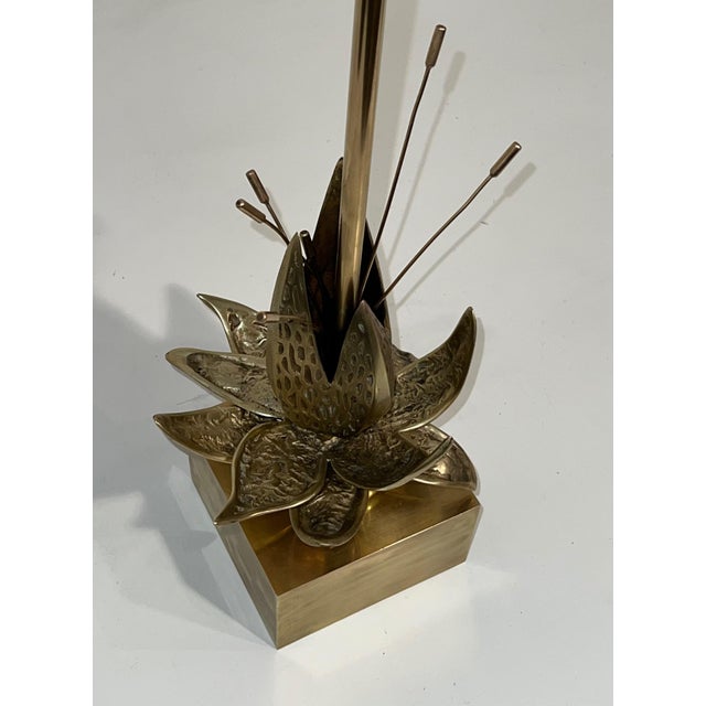 Metal Bronze and brass Nenuphar table lamp Attributed to Maison Charles. Circa 1970 For Sale - Image 7 of 11