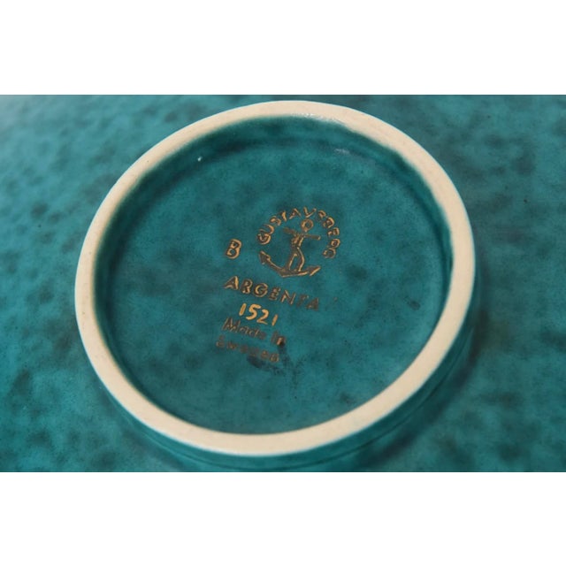 Vintage Swedish Gustavsberg Argenta Turquoise Green Ceramic Bowl With Silver Lines, 1950's For Sale - Image 9 of 9