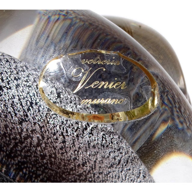 Late 20th Century Murano Vetreria Venier Label Gold Silver Flecks Black Italian Art Glass Snail Paperweight Figurine For Sale - Image 5 of 10