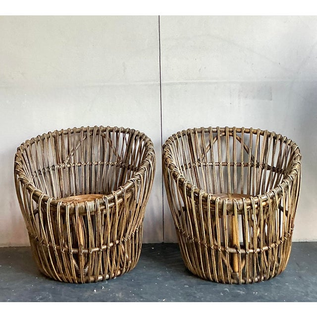 Camel Vintage Boho Bent Stick Rattan Nest Chairs - A Pair For Sale - Image 8 of 8