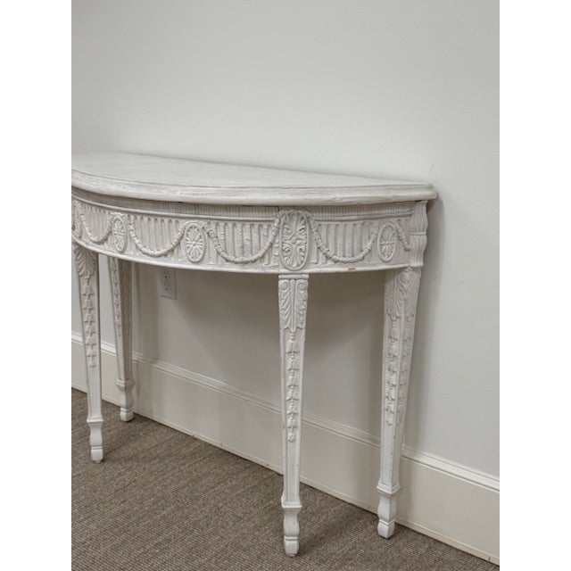 Late 19th Century Louis XVI Ornately Carved Wood Demi-Lune With White Gesso Finish For Sale In Little Rock - Image 6 of 8