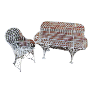 Rare English Gothic Regency Wirework and Wrought Iron Garden Bench 1820s