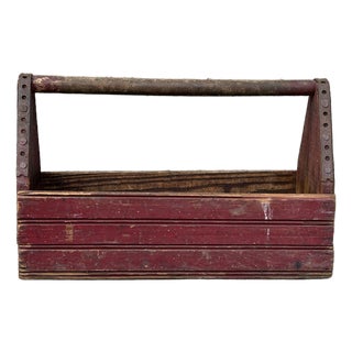 Antique Early 20th Century Red Wooden Tool Caddy For Sale