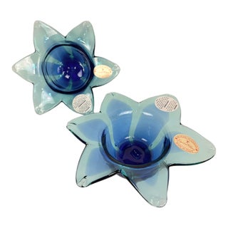 Murano Glass Blue Flower Votive Holders For Sale