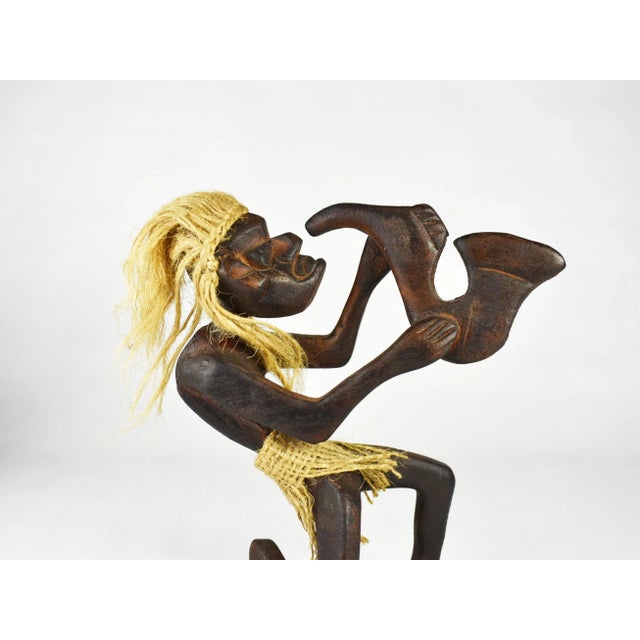 Vintage Hand Carved Wooden Folk Art Musician Playing Drum Saxophone Music Band For Sale - Image 11 of 13