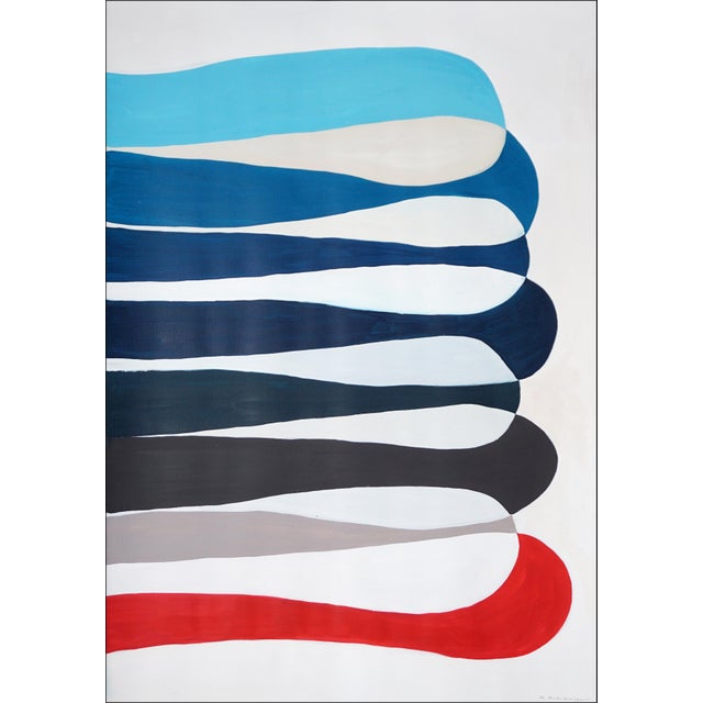 2020s 2026, Looping Horizon, Modern Organic Diptych, Color Band Elipse in Blue and Red, Acrylic Paint on Watercolor Paper by Ryan Rivadeneyra For Sale - Image 5 of 10