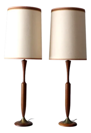 Mid Century Teak Table Lamps Pair