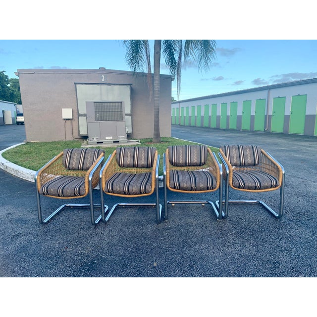 Mid Century Martin Visser Cantilever Wicker Rattan Barrel Chairs Set