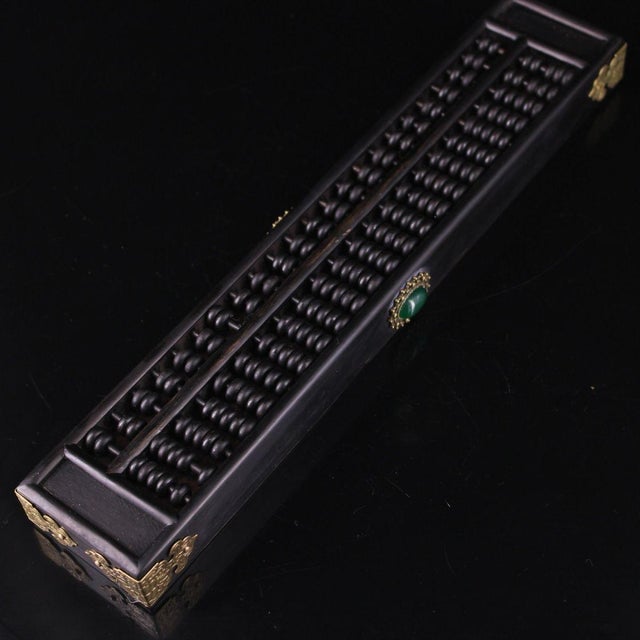 Vintage Black Sandalwood Abacus With Gilt Mounts & Gemstone Inlay For Sale - Image 4 of 9