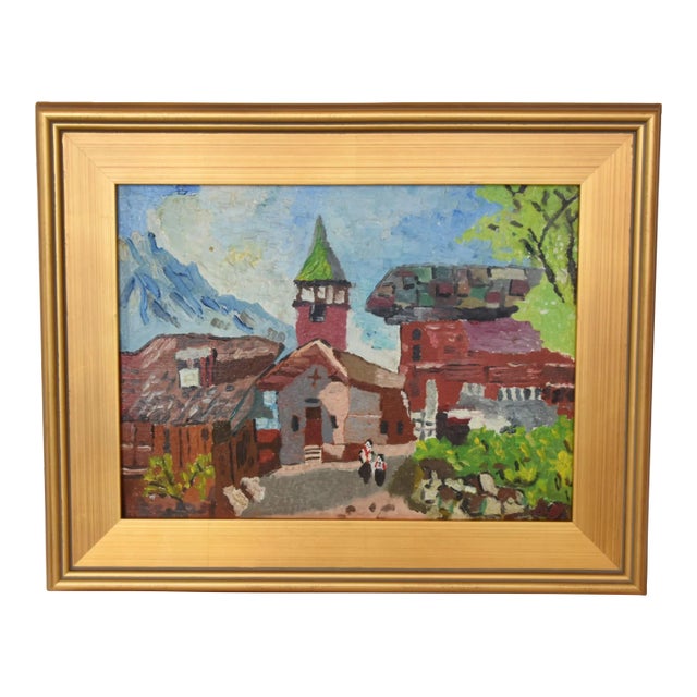 Silvio Silvestri, Listed Artist European Cityscape Village Oil Painting W/ Antiqued Gold Frame For Sale