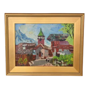 Silvio Silvestri, Listed Artist European Cityscape Village Oil Painting W/ Antiqued Gold Frame