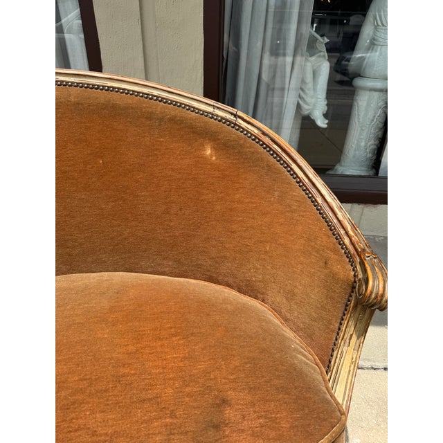 Wood Old French Mohair Velvet Settee For Sale - Image 7 of 8