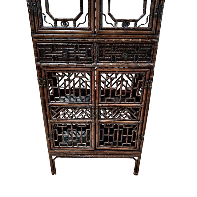 Late 19th Century Late Qing Dynasty Tall Bamboo Open-Fretwork Display Cabinet For Sale - Image 5 of 13