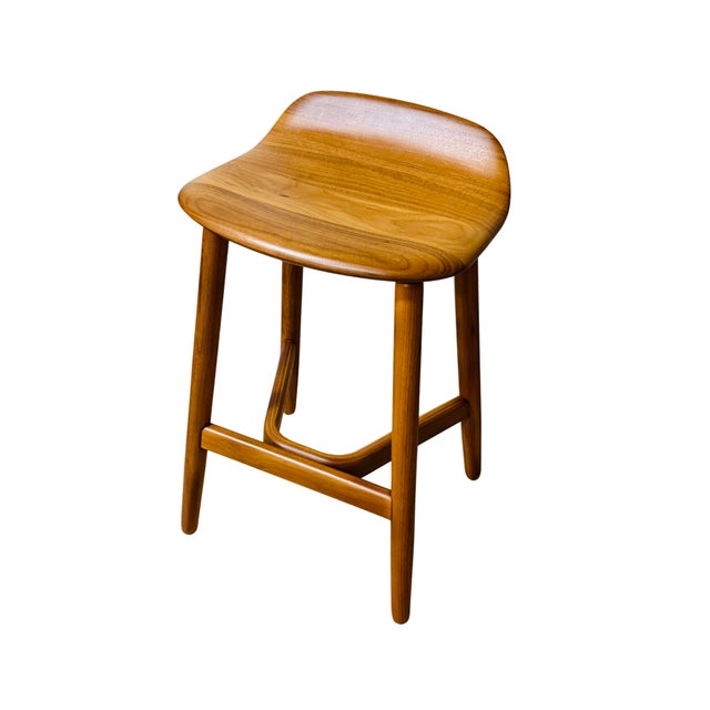 Eames Geiger Attributed Crosshatch Counter Stool by Eoos for MillerKnoll | Solid Walnut Sculptural Wood Bar Stool For Sale - Image 4 of 13