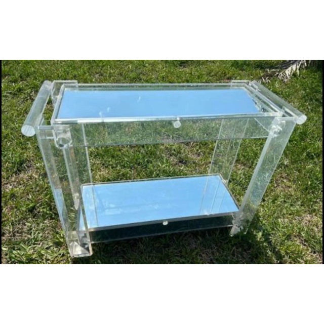 Mid 20th Century Lucite Bar Cart Rolling 1970s Hollywood Regency For Sale - Image 5 of 7