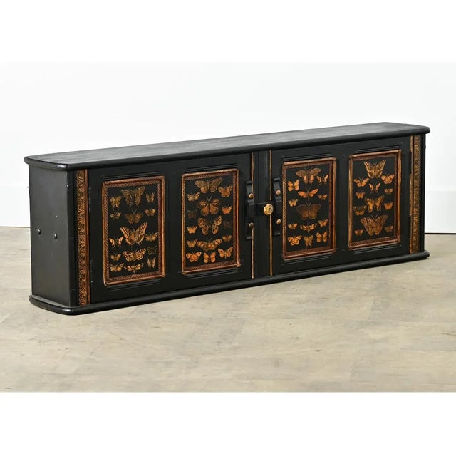 Ebony English Vintage Wall Cabinet With Recent Paint & Decoupage For Sale - Image 8 of 12