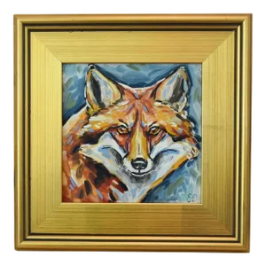 Impressionist Red Fox Animal Portrait Oil Painting Including the Antiqued Gold Wood Frame