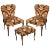 Antique Damask Velvet Armchairs and Ottoman Set, Set of 3 For Sale