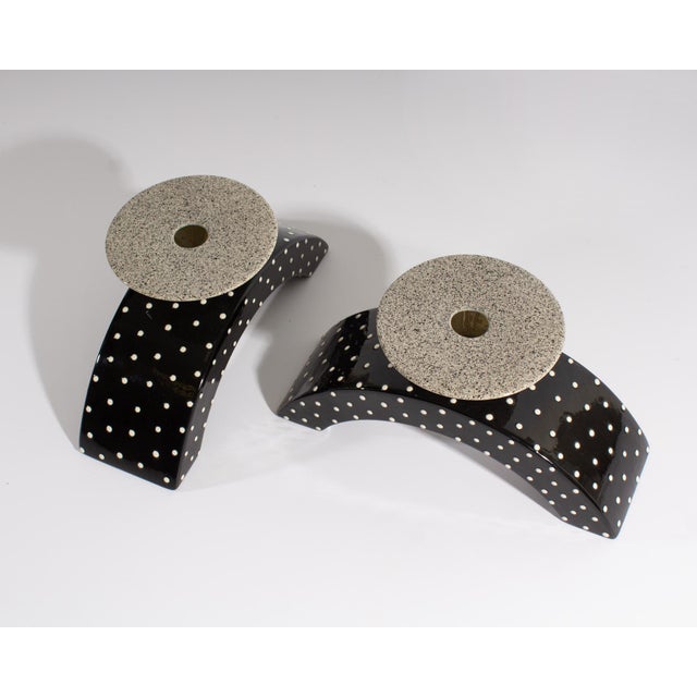 Late 20th Century Signed Ceramic Postmodern Candlestick Holders by Michael Duvall For Sale - Image 5 of 9