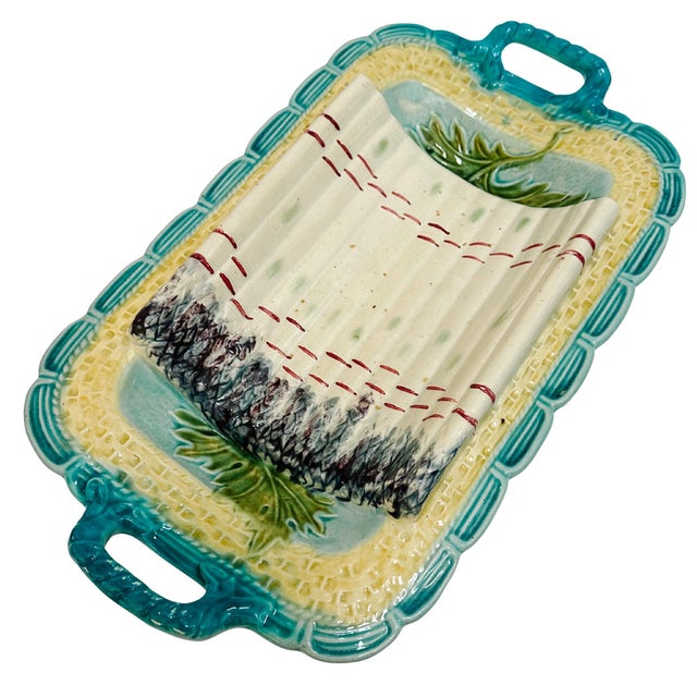 19th Century French Majolica Asparagus Serving Tray With Handles by Salins For Sale - Image 4 of 13