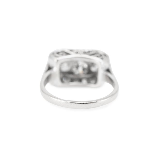 Metal Antique 14k White Gold 1.57ctw Old Euro Cut Diamond Three Stone Engagement Ring, Size 7 For Sale - Image 7 of 9