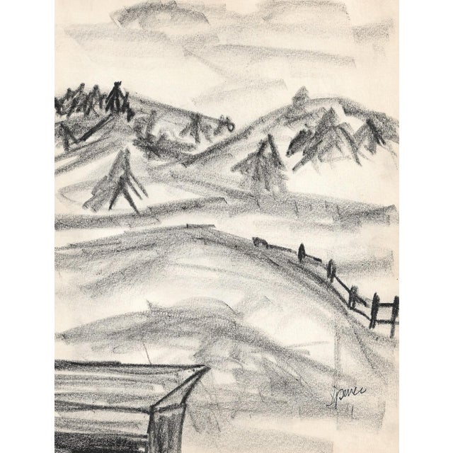 1950s MCM landscape drawing by artist Virginia Spencer from a sketchbook of San Francisco scenes. Signed lower right....