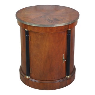 Late 20th Century Neoclassical French Empire Round Cherry Somno Drum Table Nightstand For Sale