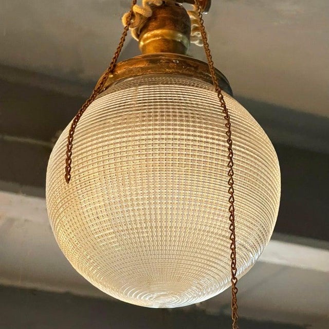1920s Early 20th Century Industrial Prismatic Holophane Glass Globe Pendant For Sale - Image 5 of 8